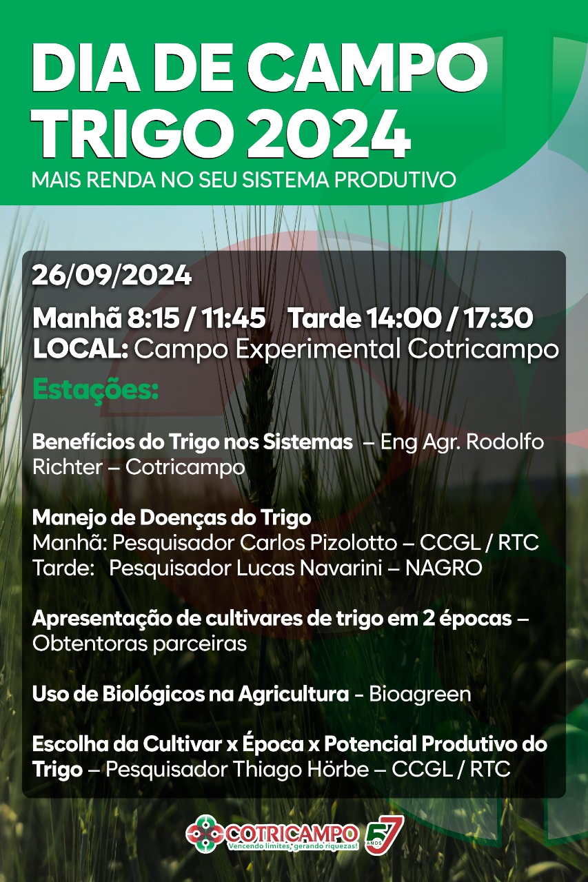 Cotricampo promoverá Dia de Campo Trigo 2024 na próxima semana, em Campo Novo