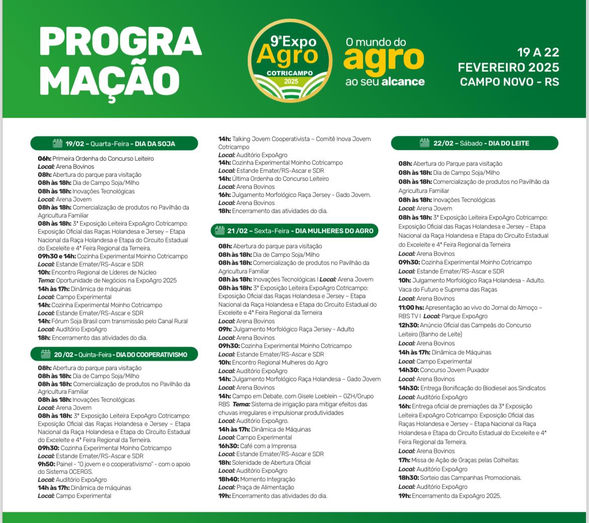 Programação da ExpoAgro Cotricampo 2025